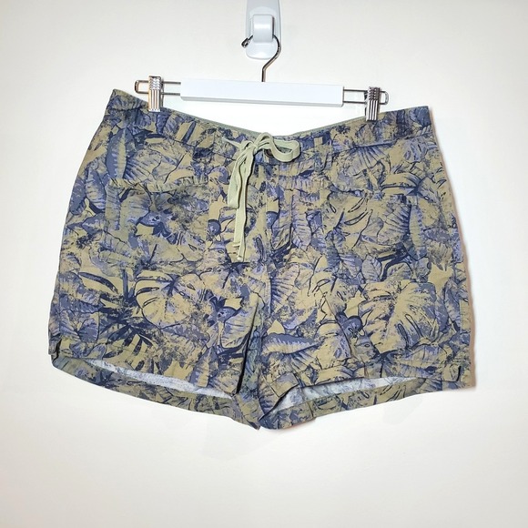 Ruff Hewn Pants - Ruff Hewn Women's Linen Cotton‎ Blend Midrise Shorts Floral Botanical Leaf Sz 16